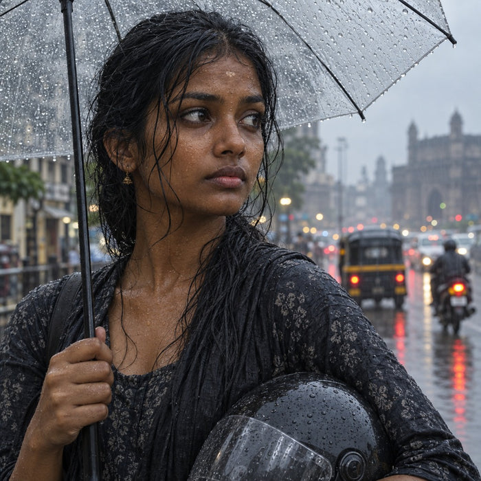 Rain, helmet, dupatta