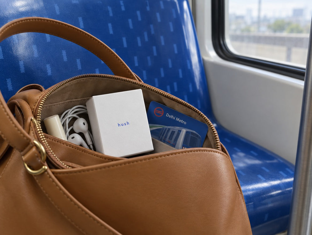 Hush sheet in a handbag on the metro