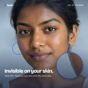 Hush patch on cheek with close-up inset — can you spot it?